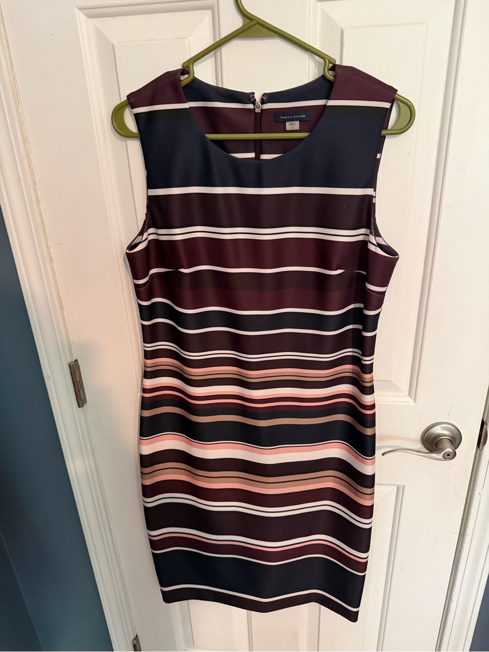 Tommy Hilfiger Sleeveless Striped Sheath Dress in Navy and Burgundy